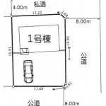 新潟市東区船江町の新築住宅の配置図